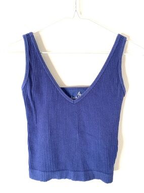 Intimately by Free People Blue Ribbed V Neck Cropped Tank Top Stretch